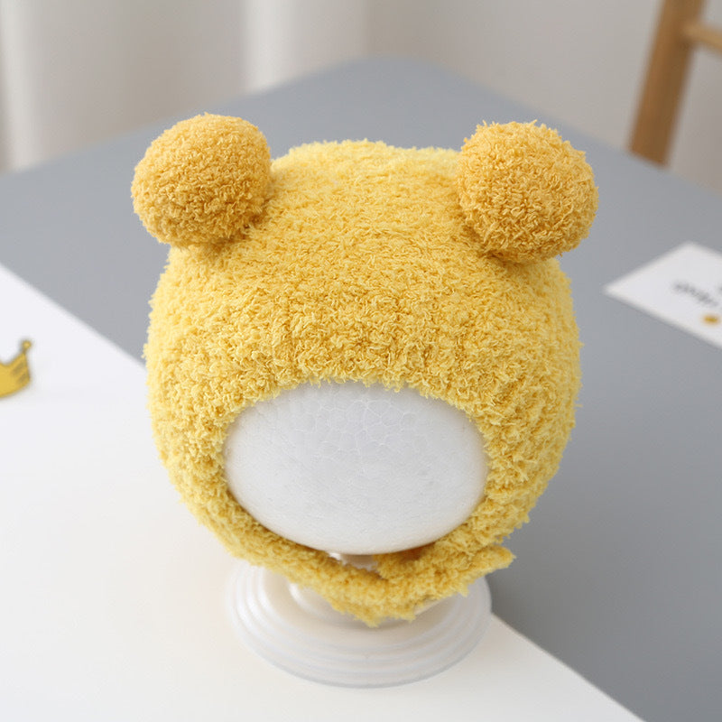 Autumn and winter children's plush bear hat scarf two-piece fleece-lined warm scarf cute plush hat baby