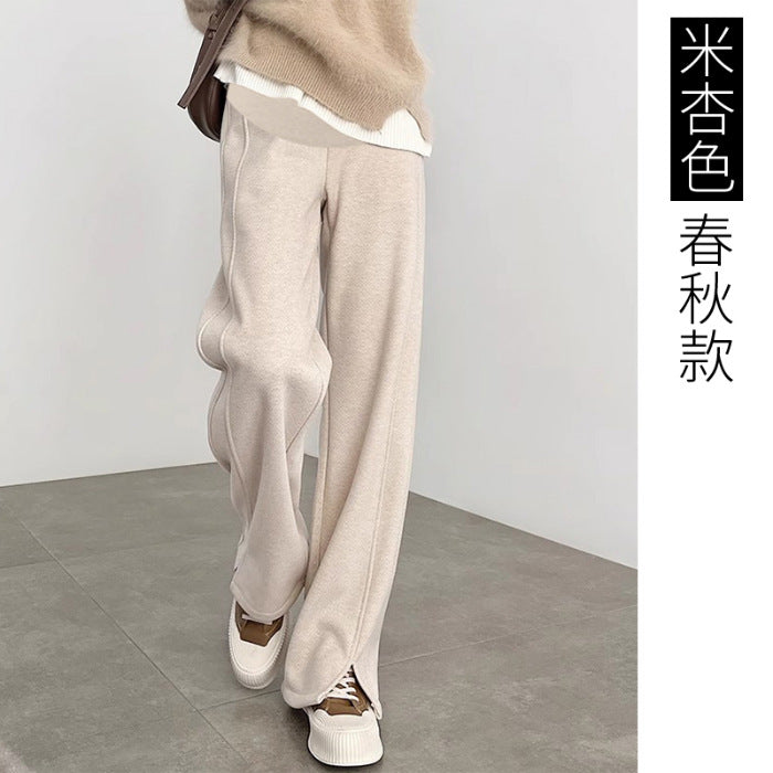 Pregnant Women's Trousers Herringbone Pattern Woolen Belly Narrow Wide-leg Pants Lazy Casual Glutinous Rice Pants Trousers Pregnant Women's Wear
