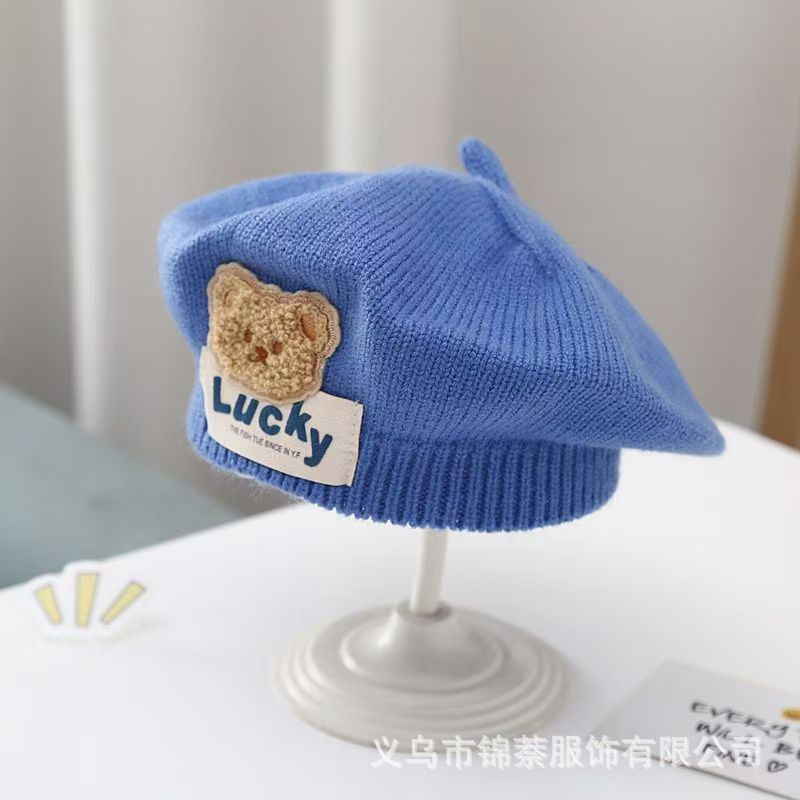 Spring and Autumn Korean Style Baby Boy and Girl Candy Color All-match Knitted Beret Children's Western Style Casual Wool Hat Paintler Hat