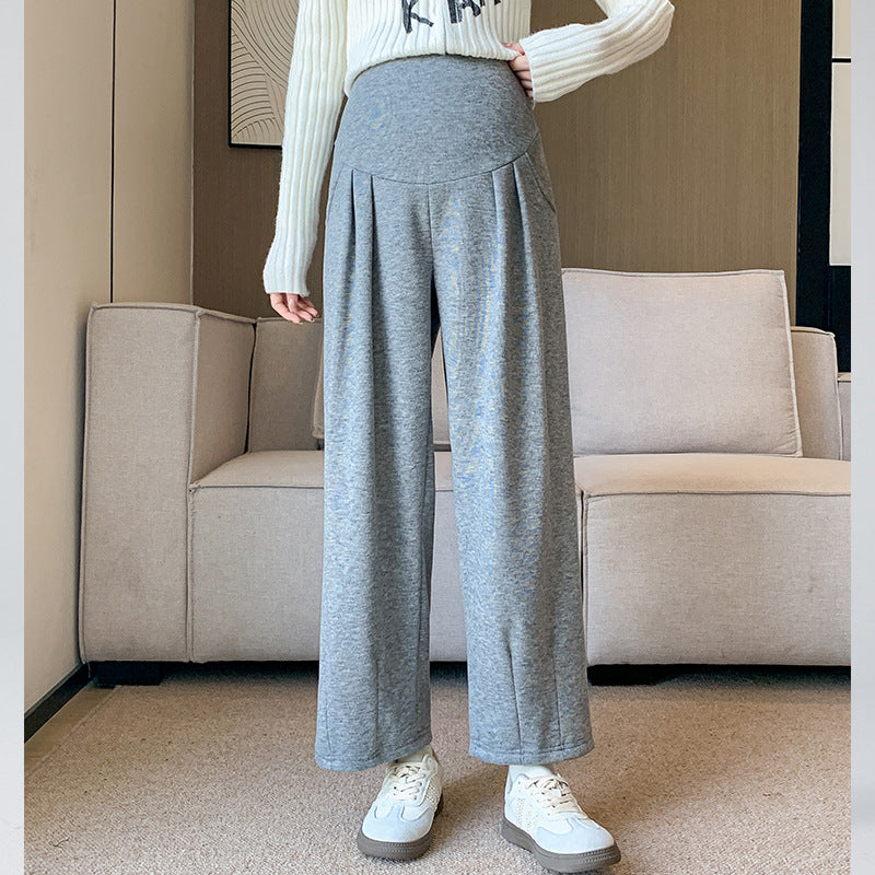Pregnant Women's Pants Cropped Pants Sticky Rice Pants Autumn and Winter fleece-lined Thickened Loose All-match Wide-leg Pants Sagging Slimming Granny Pants