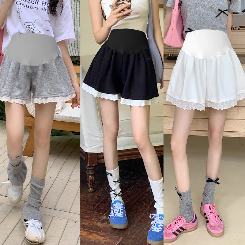 Maternity Shorts Summer Lace Splicing Wide-Leg Casual Pants Loose Outer Wear Sports Air Cotton Pants Skirt