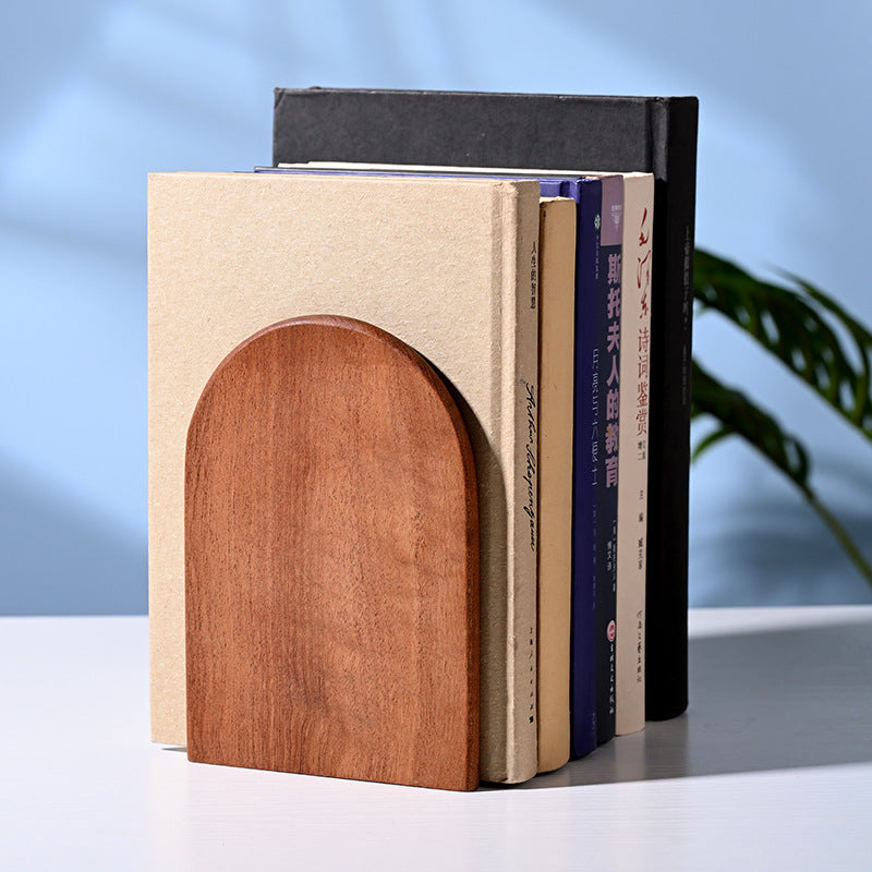 Japanese Style Simple Wooden Book Stand Creative Black Walnut Wood Thickened Bookshelf Bookend Student's Solid Wood Bookend Logo