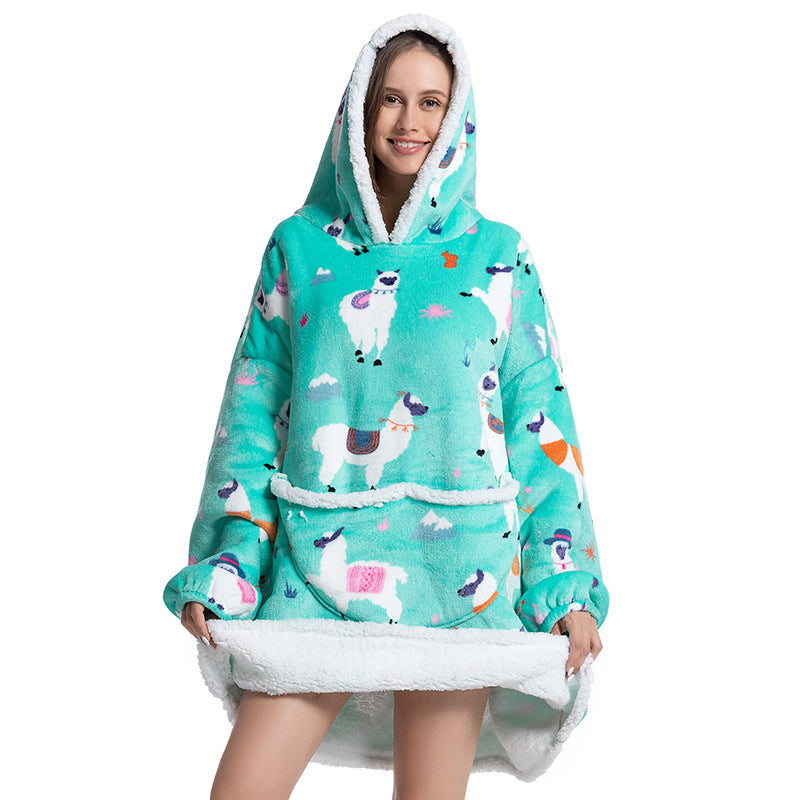 Composite Thermal Clothing Tv Blanket, Extra Long and Thick, Home Wear, Outdoor Mid-Length Pajamas, Flannel, Can Be Worn Outside, Couple Style