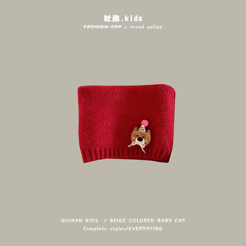 Qiunan Kidsren's Scarf Red New Year's Christmas Festive Warm Knitted Scarf Winter Windproof Neck Cover for Boys and Girls