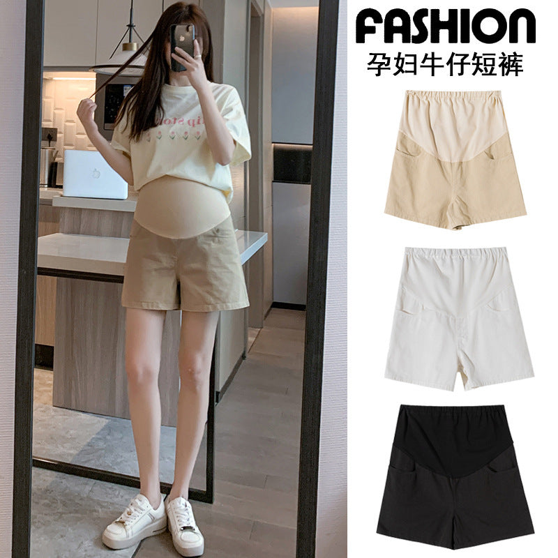 Pregnant women's washed Denim shorts summer loose belly support pants outer wear casual Denim all-match fashionable mom short pants