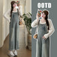 Pregnant women spring 2025 spring new Korean casual pregnant women Denim suspenders modal T suit two-piece set