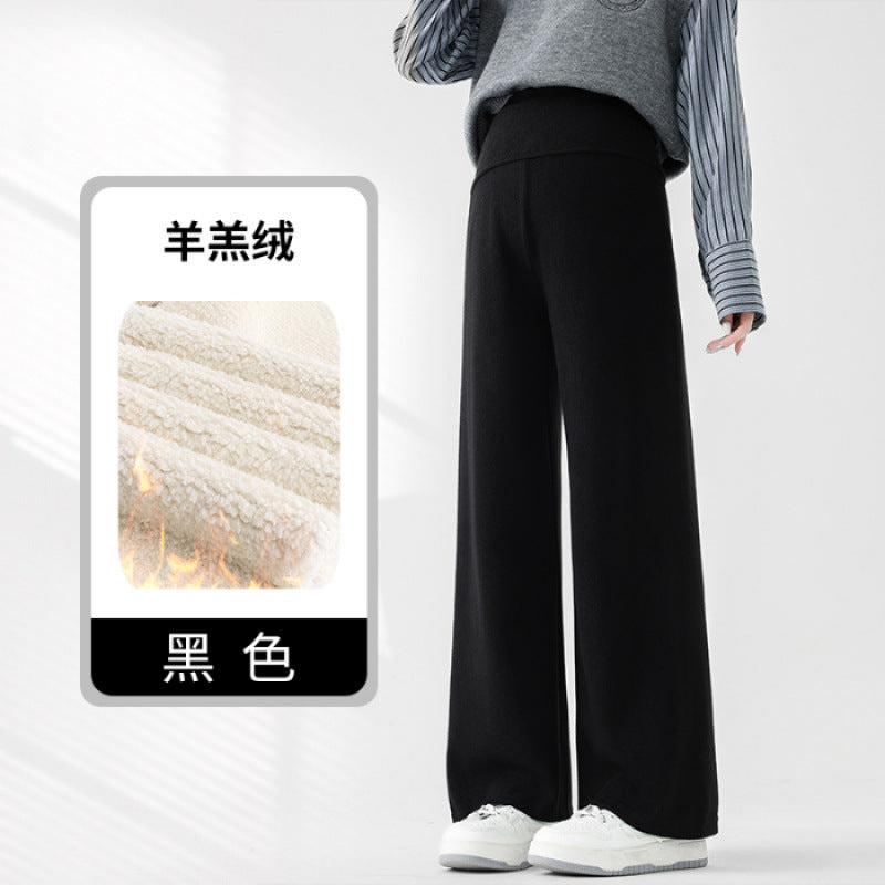 Lamb Fleece Pregnant Women's Pants Autumn and Winter fleece-lined Outer Wear Loose Dipping Wide-leg Pants New Non-abdominal Glutinous Rice Pants