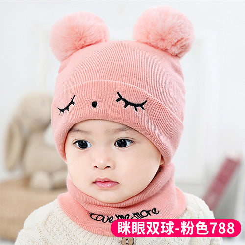 Factory direct supply knitted cap net red explosion children's cap fur ball cap baby ear warm cap wholesale custom hat