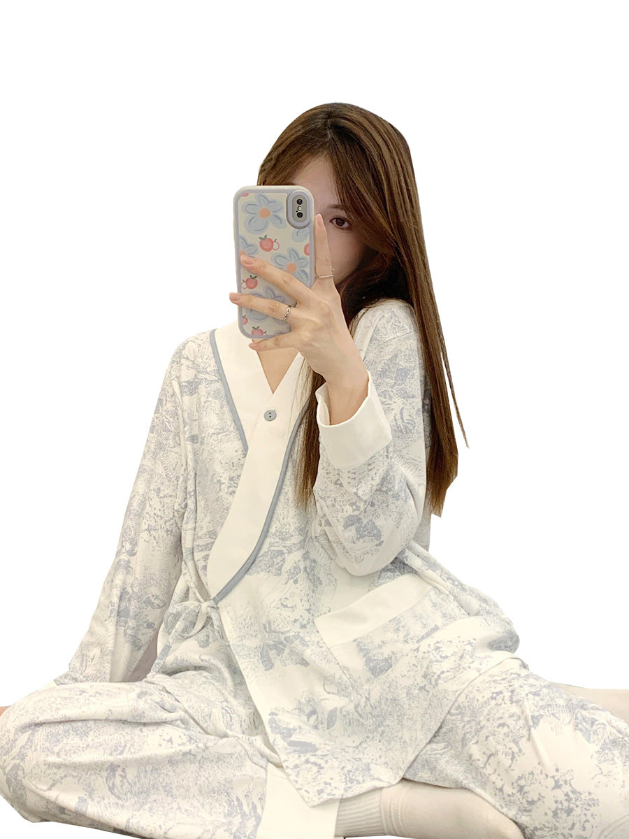 Lunar Clothing Spring and Autumn Cotton Postpartum Lactation Adjustable Delivery Room Pregnant Women Pajamas Loose Maternal Feeding Wear
