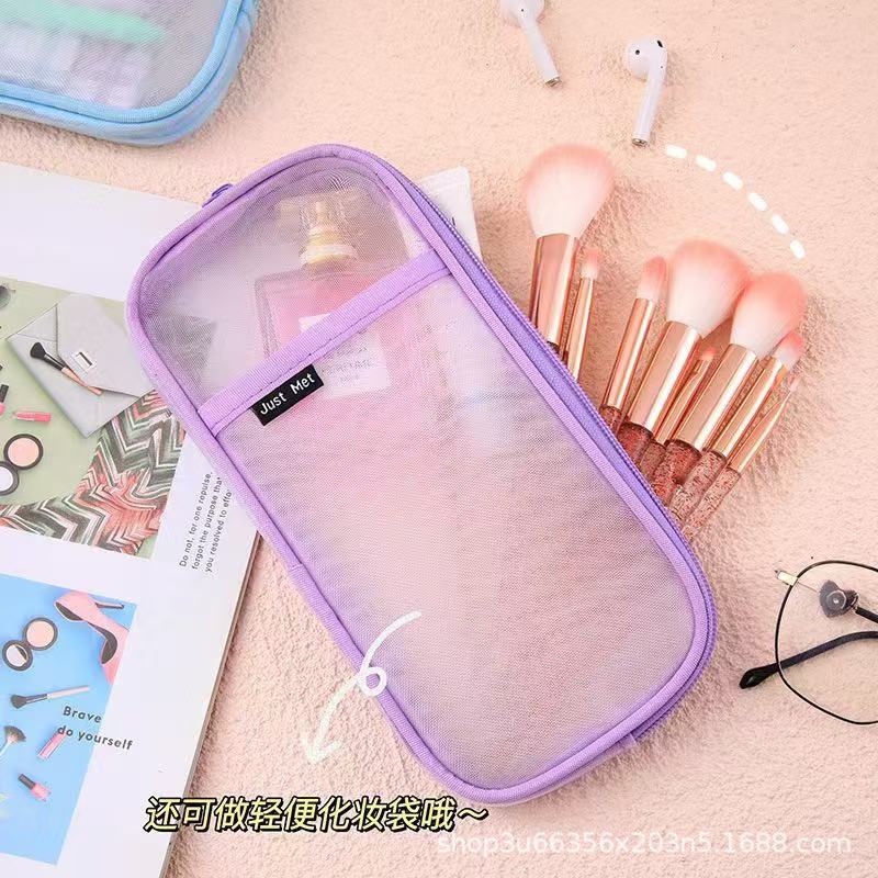 New Mesh Student Pencil Bag Transparent Simple Large-Capacity Stationery Bag Exam-Specific Student Pencil Bag Stationery Box