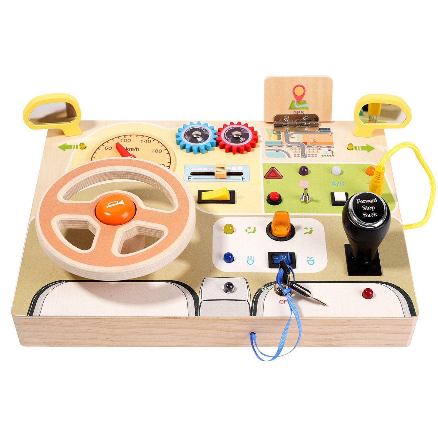 Children's Montessori Early Education Simulation Driving Steering Wheel Digital Switch Light Sound Busy Board Science and Education Aids Educational Toys