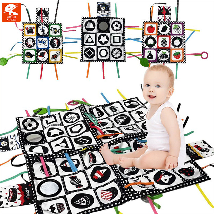 Xindi baby crawling mat black and white red stitching comfort towel with tooth glue multi-functional baby game mat toy wholesale
