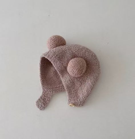 Korean Style Ins Autumn and Winter New Baby Ear Protection Cap Warm Cold-proof Cap Comfortable Baby Double Ball Soft Waxy Baotou Cap Trendy