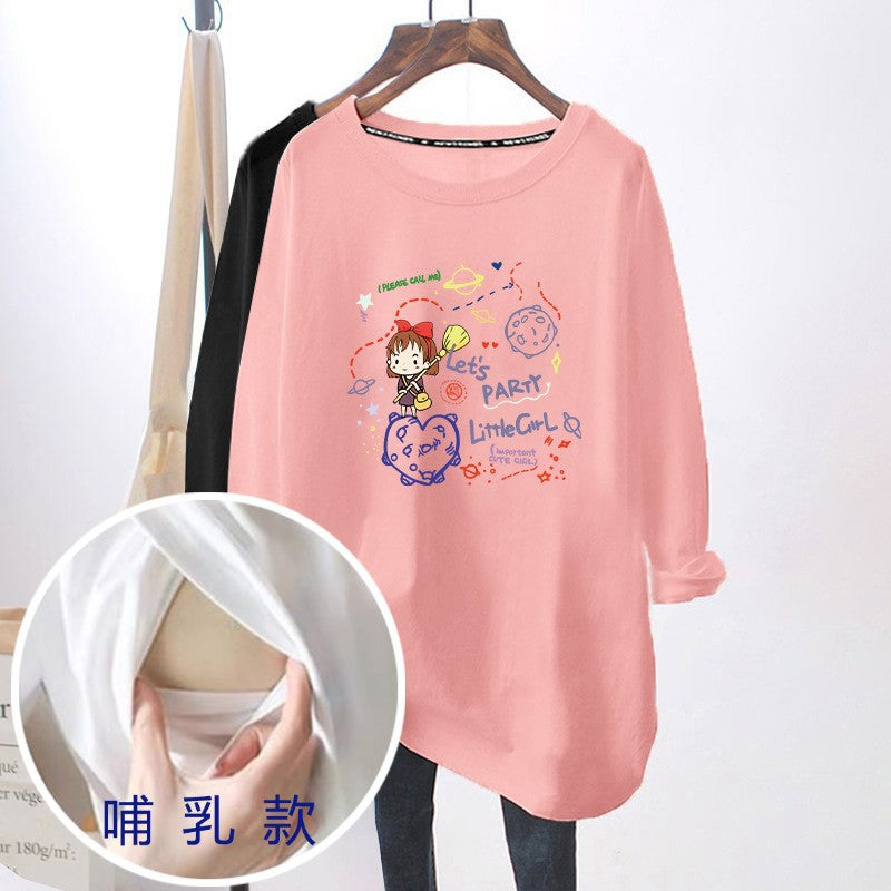 Breastfeeding Top Autumn and Winter Clothes Going Out Hot Mom's Clothes for Breastfeeding Period All-match Base Shirt plus size Pregnant Women's T-shirt