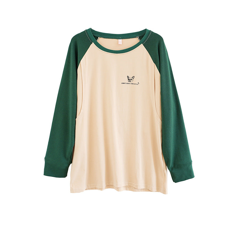 Breastfeeding Top T-Shirt Hot Mom Style Pure Cotton Outer Wear Spring and Autumn Pregnant Women's Long Sleeve Breastfeeding Moon Dress Women's Large Size
