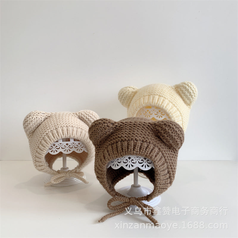 Baby Hat Ins Korean Style Cute Bear Ears Children's Knitted Ear Protection Hat Baby Warm Wool Hat