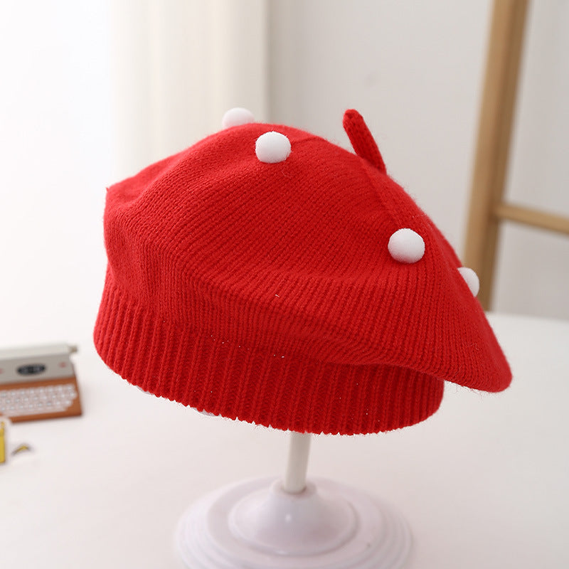 Spring and Autumn Korean Style Baby Boy and Girl Candy Color All-match Knitted Beret Children's Western Style Casual Wool Hat Paintler Hat