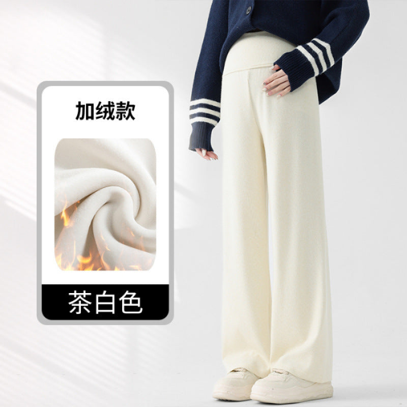 Lamb Fleece Pregnant Women's Pants Autumn and Winter fleece-lined Outer Wear Loose Dipping Wide-leg Pants New Non-abdominal Glutinous Rice Pants
