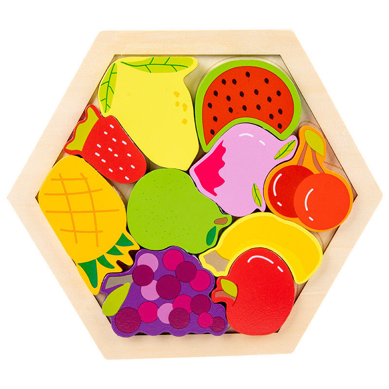 Cross-Border Children's Wooden Three-Dimensional Hexagonal Puzzle Animal Transportation Puzzle Building Blocks Early Education Educational Toys