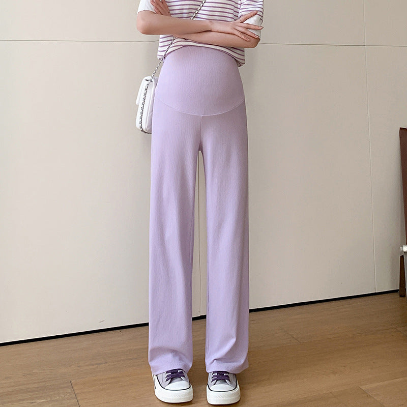 Maternity Pants 2026 Summer Elastic Non-Fading Maternity Wide-Leg Pants Summer Loose Casual Pants Slimming Vertical Stripe Pants for Outdoor Wear