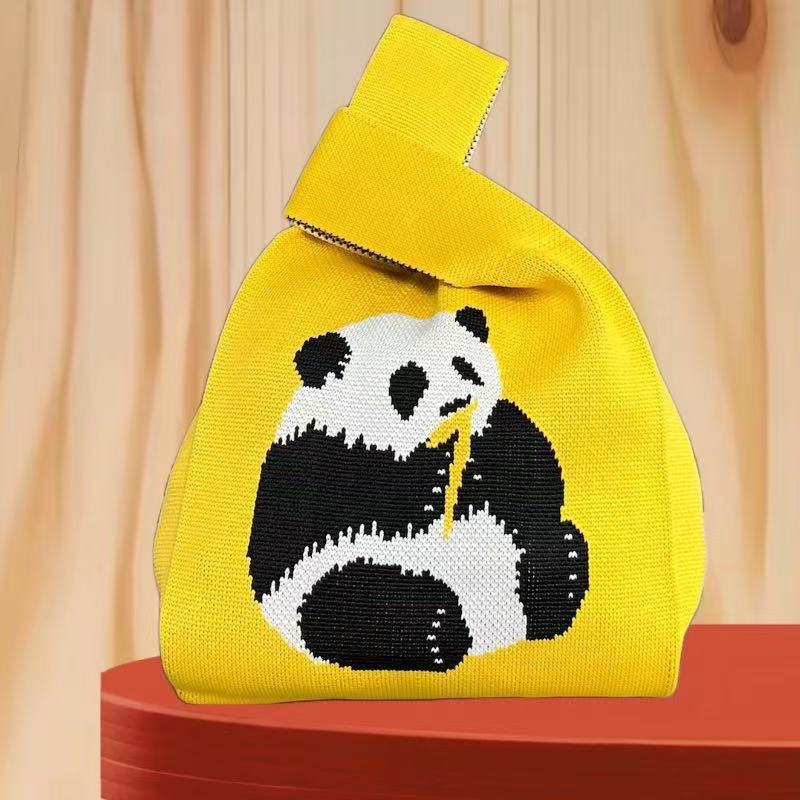 Panda New Knitted Bag Women's Handbag Wide Hand Gift Back Gift Bag Cute Panda Knitted Bag Hand Gift
