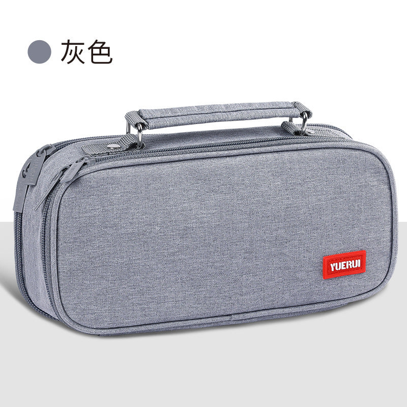 Yuerui Large-Capacity Canvas Multi-Layer Pencil Bag Portable Simple Student Multi-Functional Pencil Bag Satchel Stationery Box