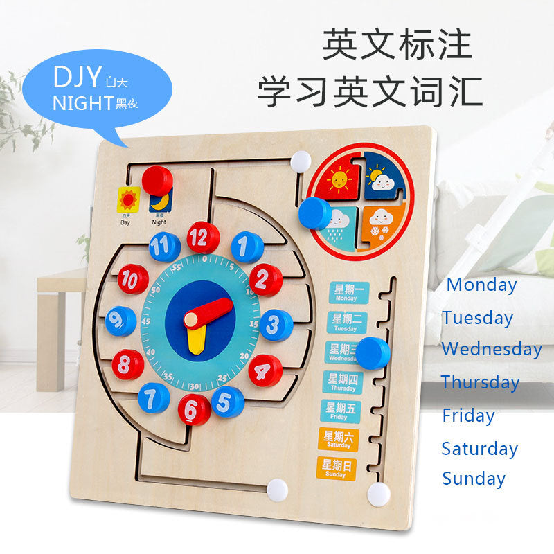 Children's Clock Teaching Aids Montessori Calendar Clock Board Children's Learning Time Clock Cognition Kindergarten Early Education Toys