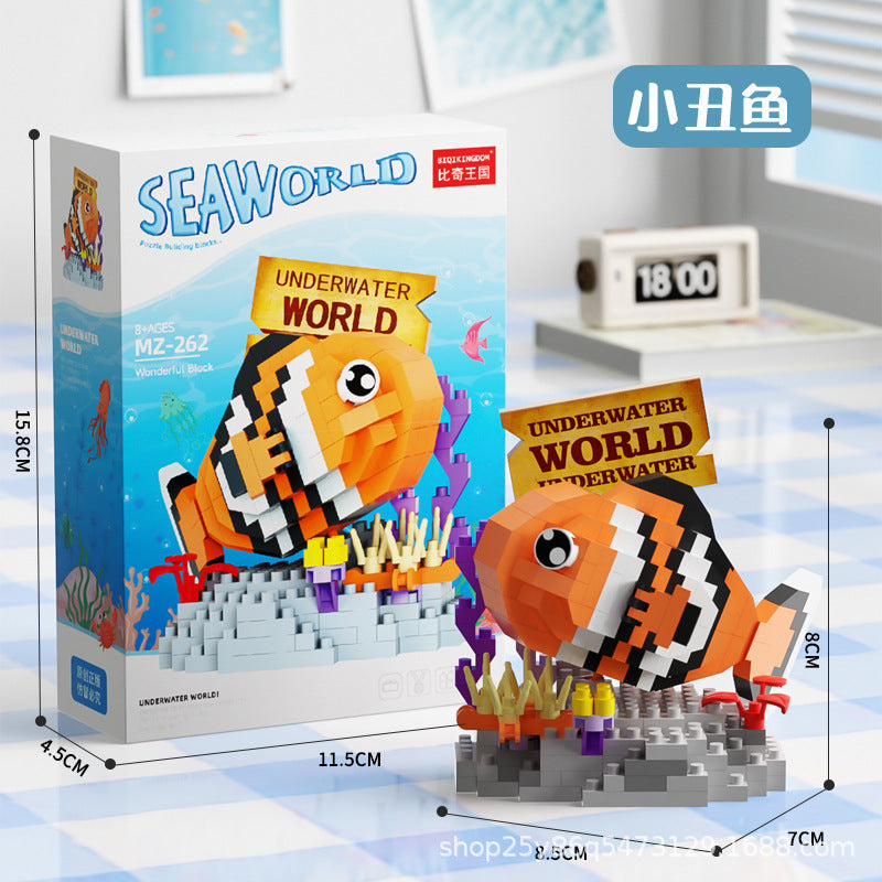 Children's Day Gift Compatible Lego Marine Animals Shark Clownfish Cartoon Doll Assembled Building Blocks Toy