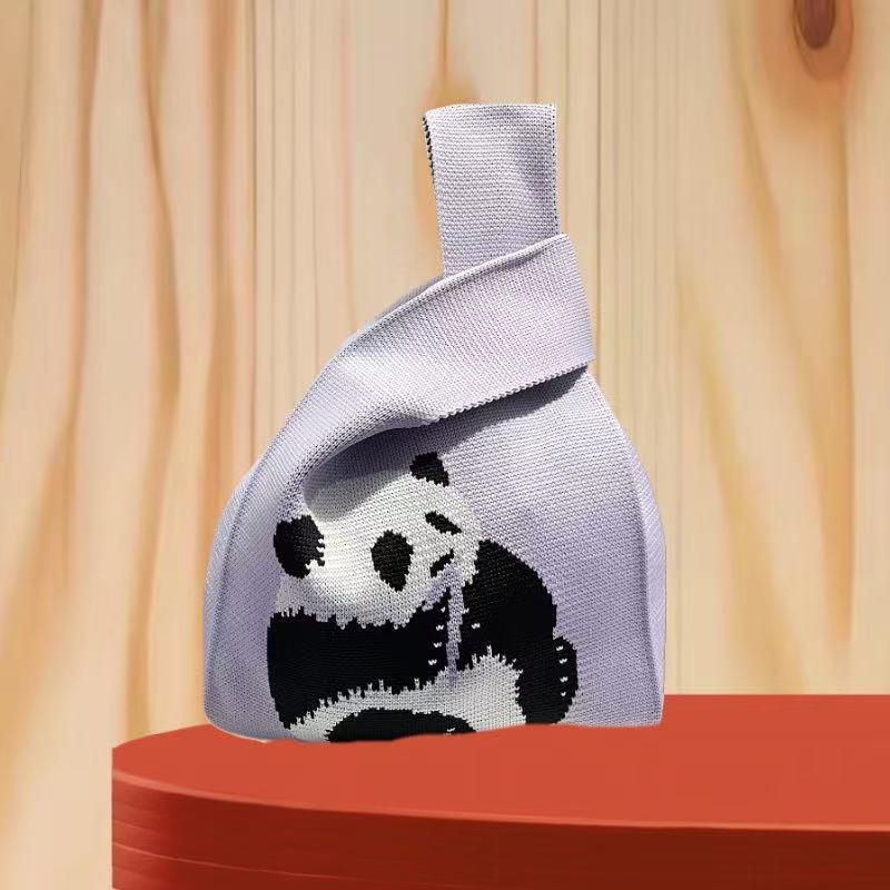 Panda New Knitted Bag Women's Handbag Wide Hand Gift Back Gift Bag Cute Panda Knitted Bag Hand Gift