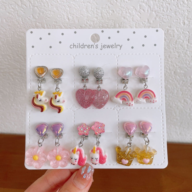 Girl's Ear Clip Cute Cartoon Children's Earrings Little Girl's Princess Earrings Without Ear Holes False Earrings Without Harming Ear Accessories