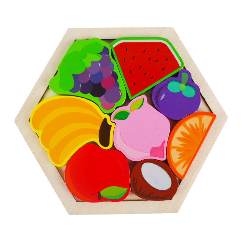 Cross-Border Children's Wooden Three-Dimensional Hexagonal Puzzle Animal Transportation Puzzle Building Blocks Early Education Educational Toys