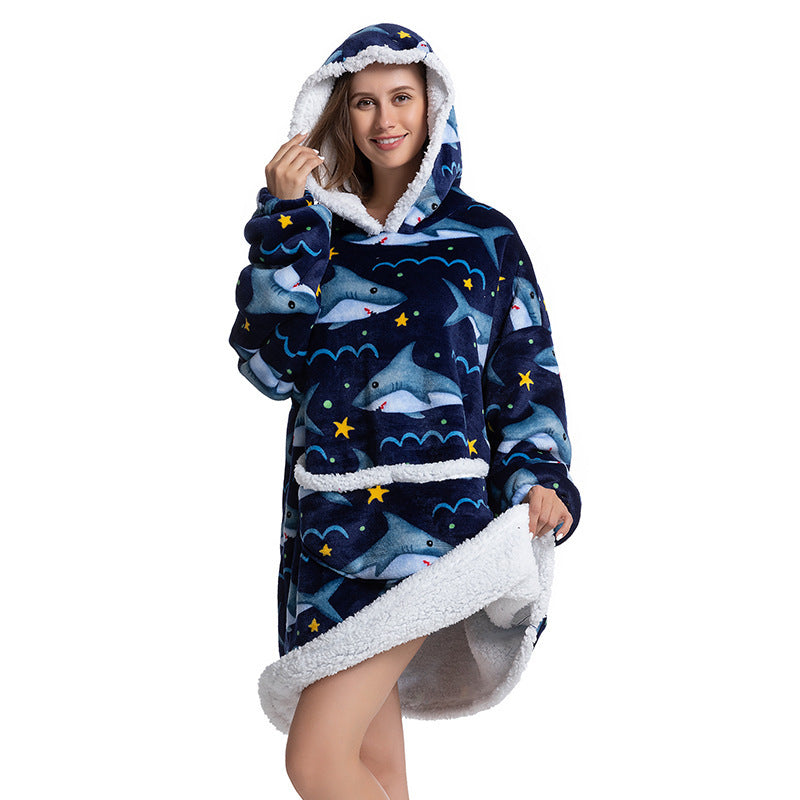 Composite Thermal Clothing Tv Blanket, Extra Long and Thick, Home Wear, Outdoor Mid-Length Pajamas, Flannel, Can Be Worn Outside, Couple Style