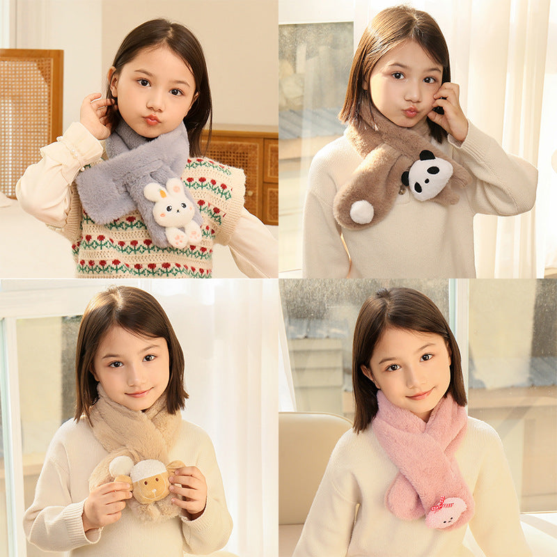 Children's Christmas Autumn and Winter Scarf Plush Warm Cute Cartoon Red New Year Festival Imitation Rabbit Fur Parent-Child Scarf