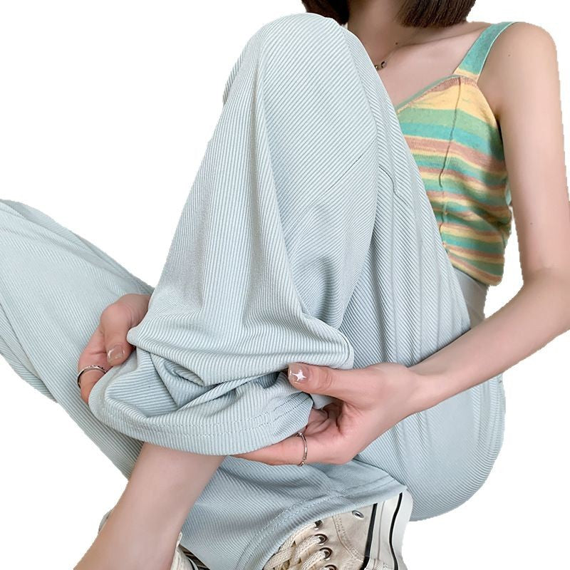 Maternity Pants 2026 Summer Elastic Non-Fading Maternity Wide-Leg Pants Summer Loose Casual Pants Slimming Vertical Stripe Pants for Outdoor Wear