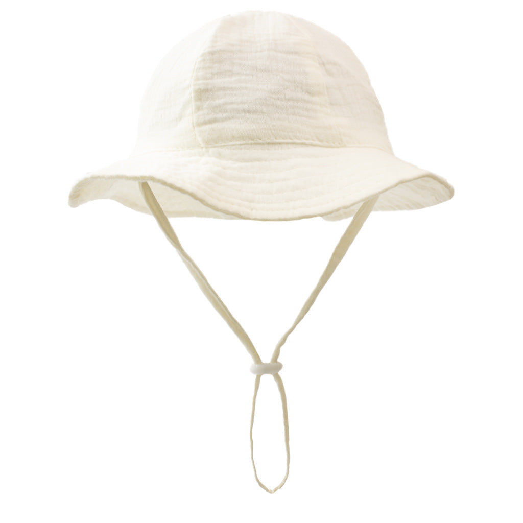 Ins Baby Pure Cotton Basin Hat European and American Anti-Sun Breathable Baby Fisherman Hat Pure Color Kidsren's Sun Hat Breathable Sun Protection