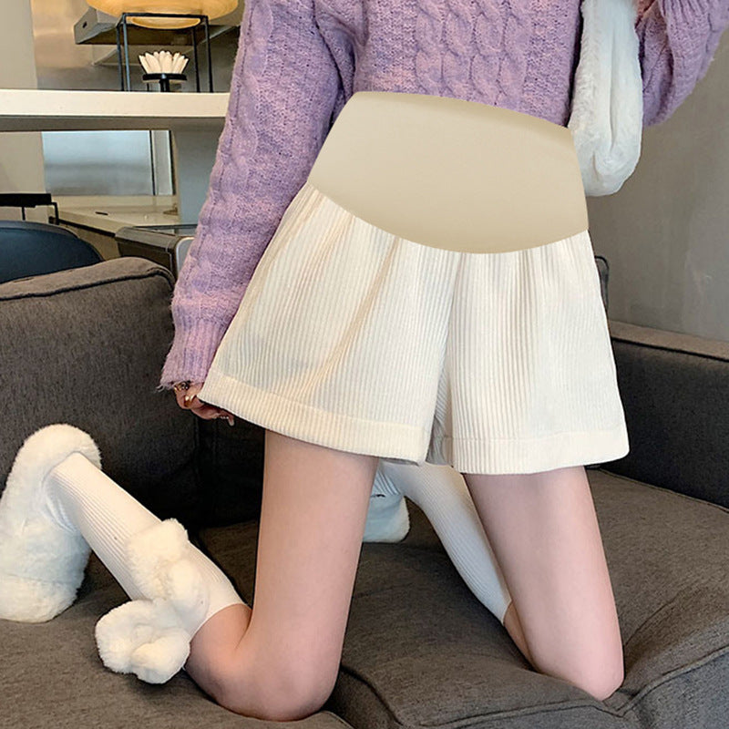 Pregnant women's pants autumn and winter chenille corduroy new shorts with socks pants wide leg shorts