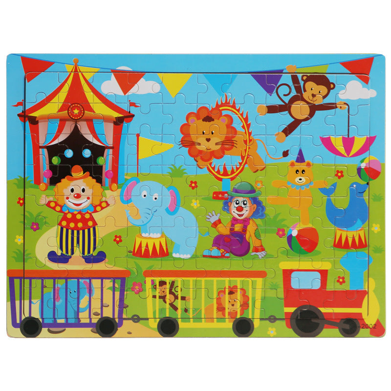 Wooden 80 Pieces Puzzle Toddler Cartoon Dinosaur Animal Plane Puzzle Baby Early Education and Intelligence Building Blocks Toy