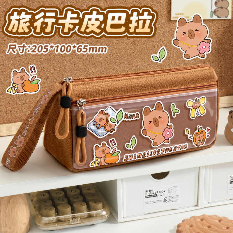 Holiday Kapibara Transparent Pencil Case Large Capacity Stationery Box Student Cartoon Pencil Case New Stationery Bag