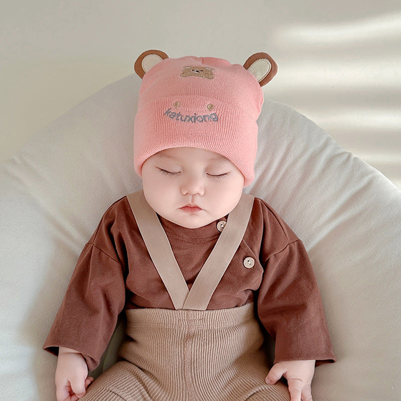 Katu Bear Infant Hat Spring & Fall 3-6-12 Months Male and Female Baby Pullover Hat Cotton 100-Day Sleeping Hat