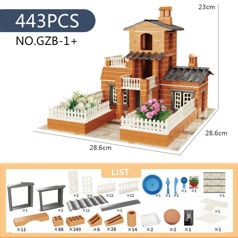 Cross-border New Products Mason Brick Building Mini Brick Hand-assembled Building House Villa Model Toys