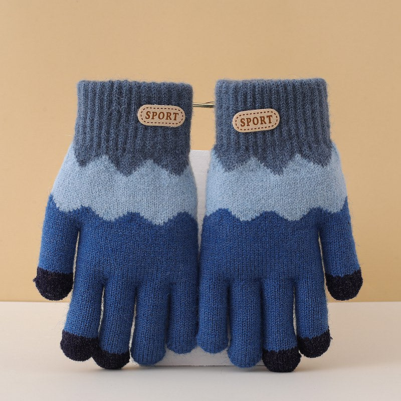 Children's Gloves for Autumn and Winter, Warm Five-Finger Gloves for Boys and Girls, Plush Gloves for Girls, Baby Gloves, Student Writing Gloves, Cycling Gloves, Cold-Proof Finger-Separated Gloves