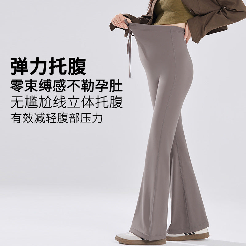 Pregnant Women's Pants Spring and Autumn Outer Wear Fashionable Slim-fit Autumn Shark Skin Flared Pants Drawstring Belly Yoga Pants Autumn Wear