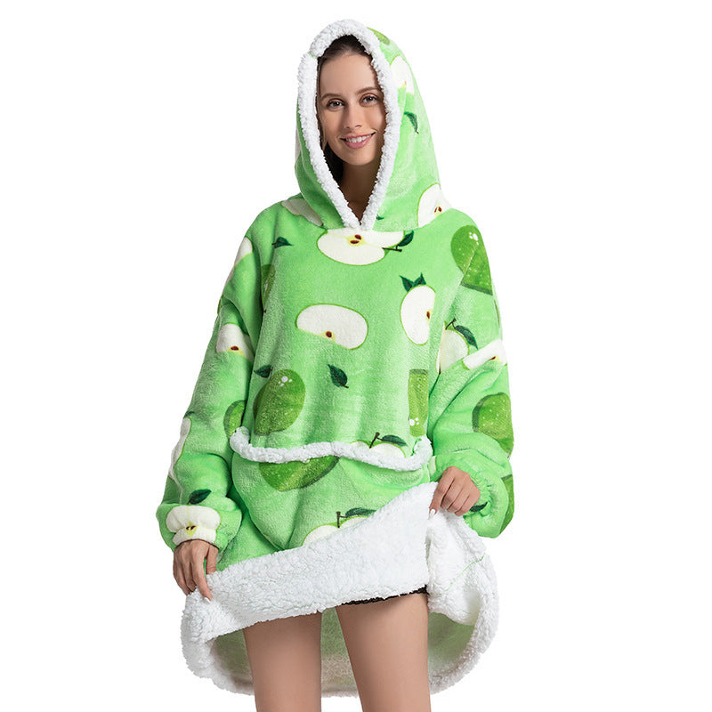 Composite Thermal Clothing Tv Blanket, Extra Long and Thick, Home Wear, Outdoor Mid-Length Pajamas, Flannel, Can Be Worn Outside, Couple Style