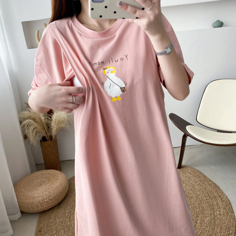 Breastfeeding dress Summer T-shirt Long Postpartum Breastfeeding Clothes Top Out Hot Mom Summer Breastfeeding Clothes