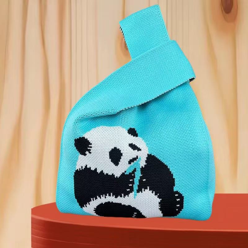 Panda New Knitted Bag Women's Handbag Wide Hand Gift Back Gift Bag Cute Panda Knitted Bag Hand Gift