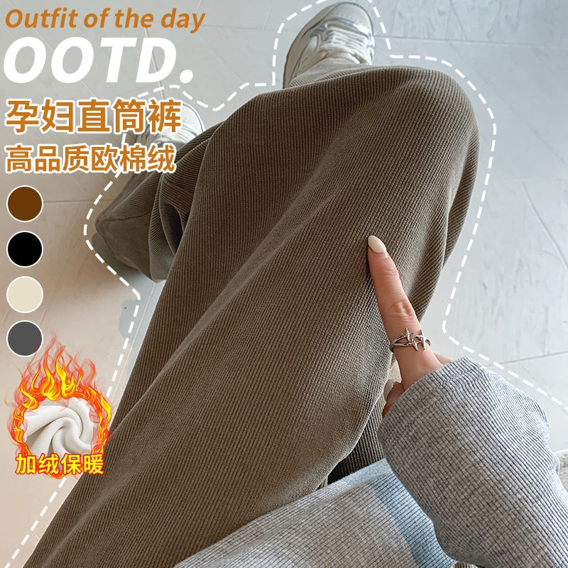 Maternity high quality European Cotton Velvet M-3XL Autumn and Winter fleece-lined Thickened Maternity Pants