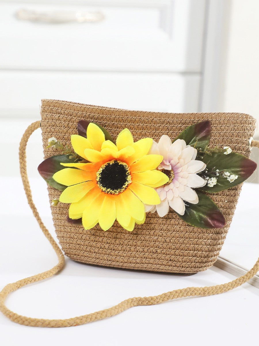 Straw Handmade Bow Woven Mobile Phone Bag Cross-border Hot Selling Women's Crossbody Seaside Straw Woven Crossbody Woven Bag Factory