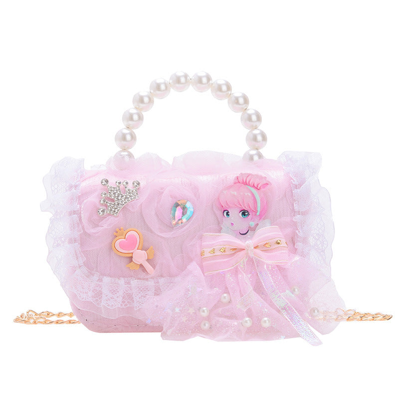 Korean Style Princess Handbag Fashion Bow Children Shoulder Bag Stylish Cute Girl Small Square Bag