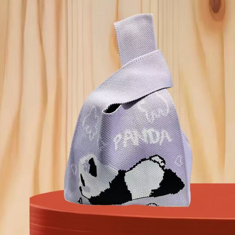 Panda New Knitted Bag Women's Handbag Wide Hand Gift Back Gift Bag Cute Panda Knitted Bag Hand Gift