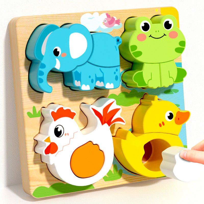 Children's three-dimensional puzzle board wooden Montessori early education puzzle matching building blocks baby 1 to 2 years old 3 boys female 6 toys